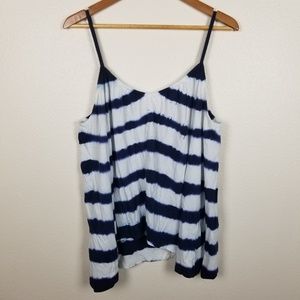 Zara Trafaluc Blue White Tie-Dye Striped Top Large